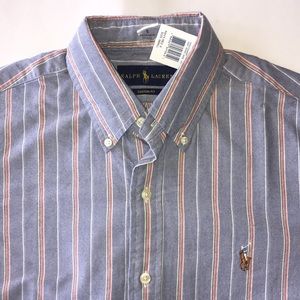 MEN  RALPH LAUREN NAVY/RED OXFORD SHIRT CUSTOM FIT